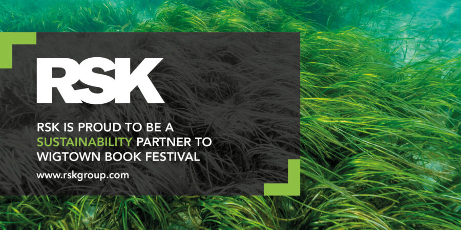 RSK advertisment. RSK is proud to be a sustainability partner to Wigtown Book Festival. Image of sea grass.